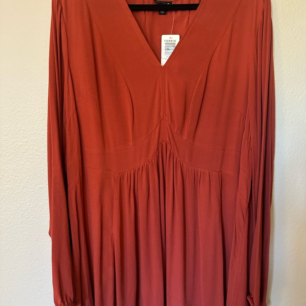 Torrid Long Sleeve Esther Babydoll V-Neck Top